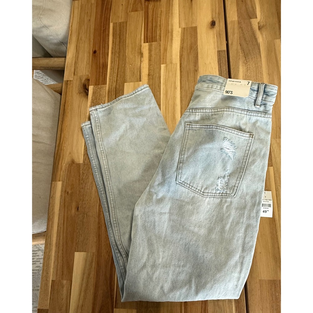 Refuge Denim 90s High Waist Distressed Straight Leg Jeans Light Wash Size‎ 7 NWT